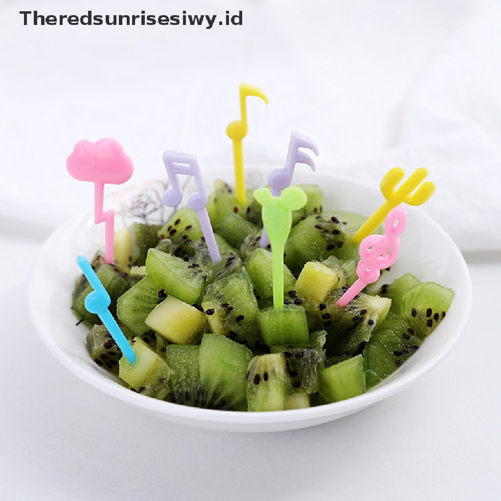 # Alat Rumah Tangga # 18pcs Garpu Buah / Dessert / Kue / Snack Mini Bentuk Kartun Not Musik Untuk Dekorasi Pesta