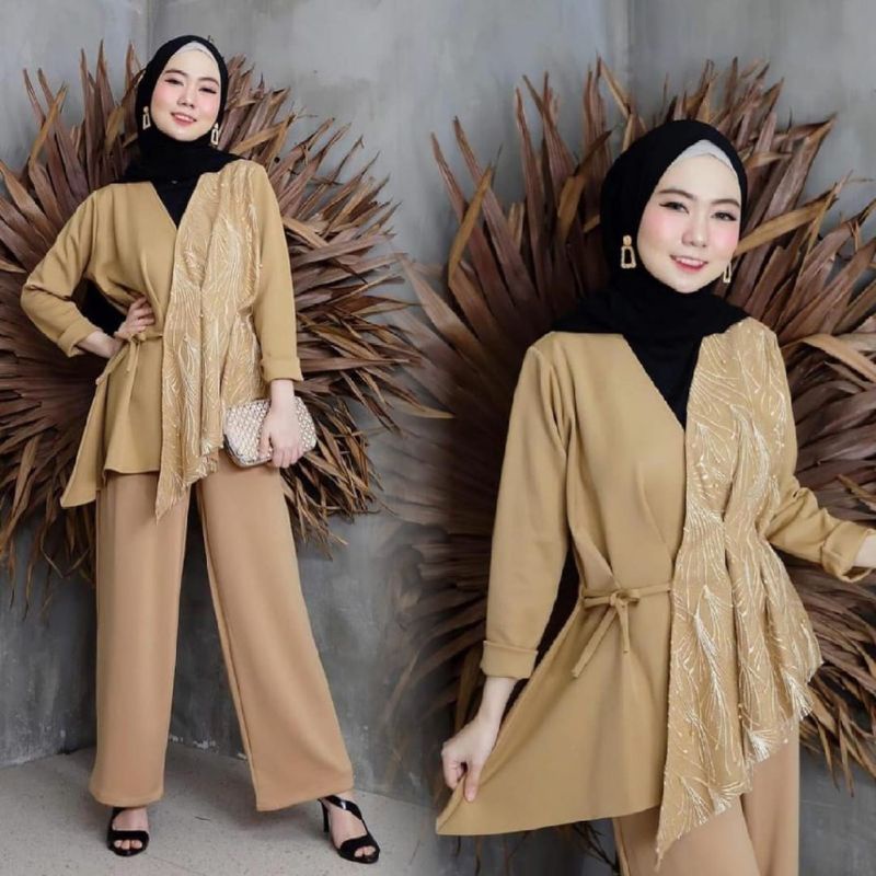 Setelan Brokat Pesta/Setelan Celana Pesta/Setcel Murah/Set Pesta Brokat