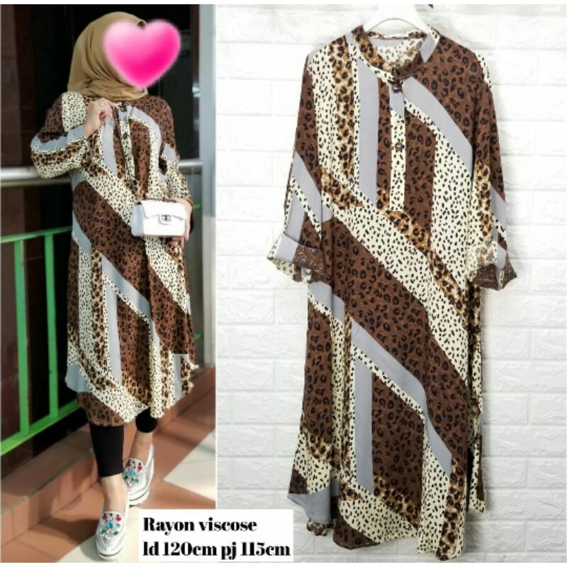 Tunik / Midi Dress Leopard Jumbo Bahan Rayon Viscose