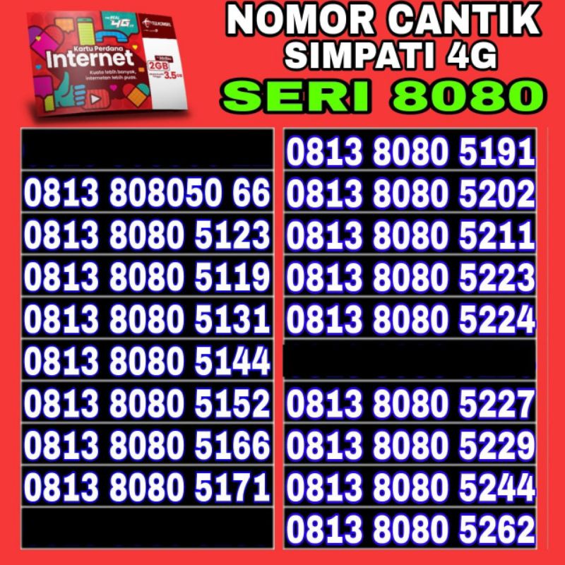 nomor cantik simpati 4g LTE rapih 8080