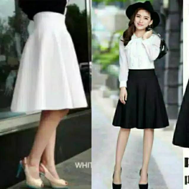 ROK PENDEK POLOS MIDI FLARE SKIRT//ROK PENDEK BAHAN SCUBA PREMIUM//ROK PENDEK WANITA