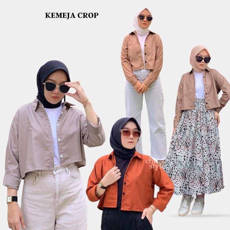 Kemeja crop top lengan panjang / kemeja polos atasan wanita / T shirt