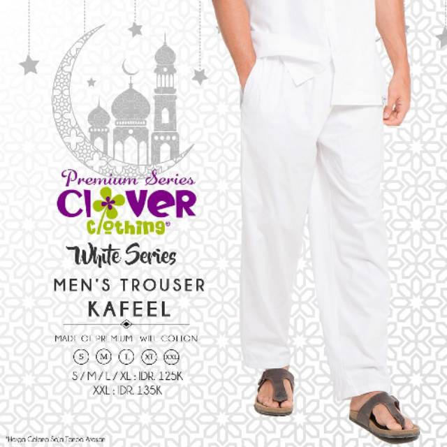 celana panjang pria katun putih polos kafeel clv