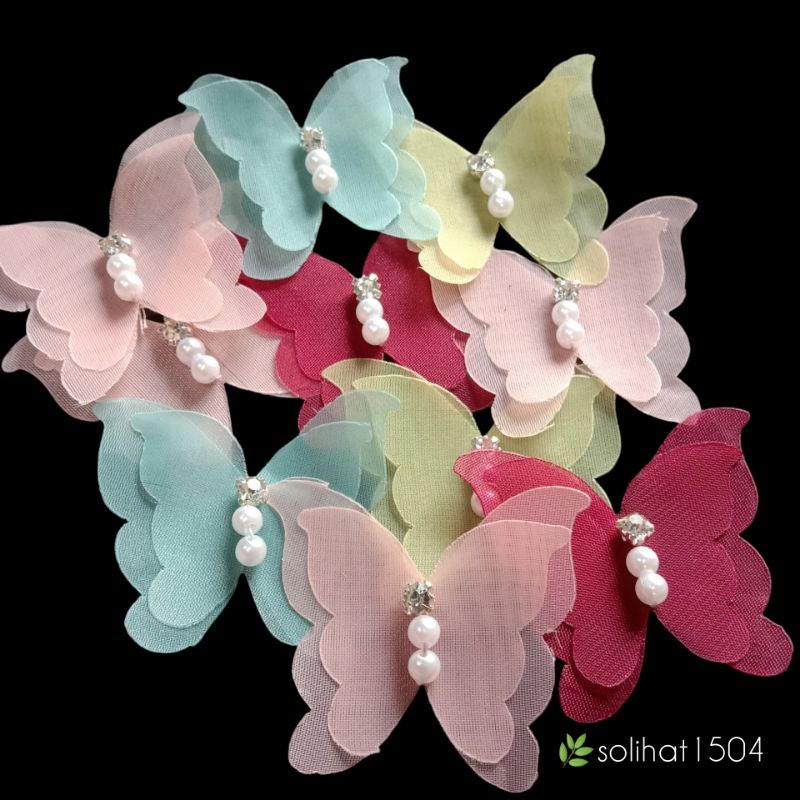 Aplikasi bunga solder organza kupu kupu