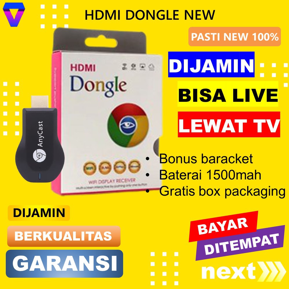 HDMI DONGLE ANYCAST EZCAST MIRACAST DONGLE WIFI DISPLAY RECEIVER WIRELESS DARI HP LAPTOP KE TV KEREN