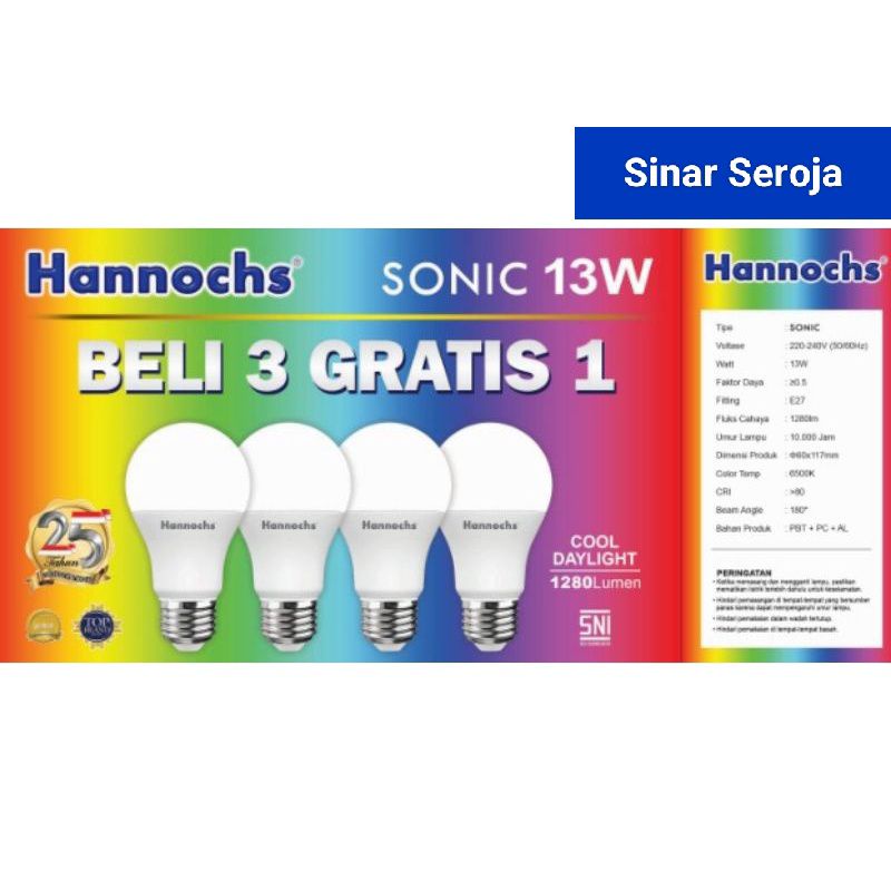 Lampu LED Bohlam Hannochs SONIC LED Bulb 6w 10w 13w Paket Buy 3 Get 1