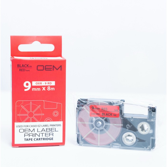 OEM TAPE EZ LABEL CASIO 9MM BLACK INK RED (OXR-9RD)