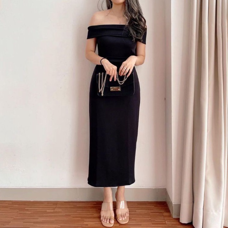 ONE SET SABRINA | Dress Panjang Wanita Bahan Scuba Model Sabrina Formal Pesta Kondangan