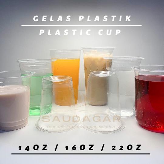 Gelas Cup Plastik Oval dan datar 14 oz / 16 oz / 22 oz Tebal premium