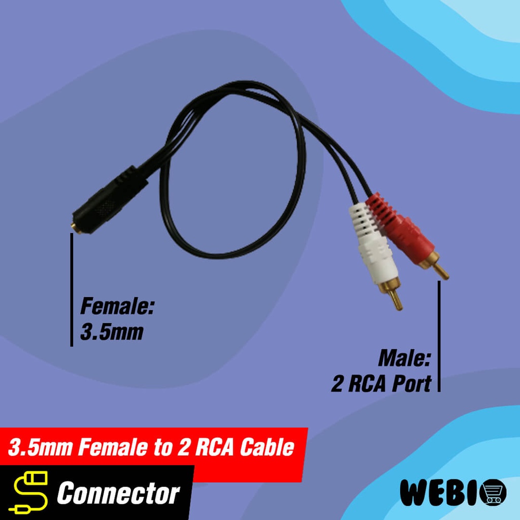 Kabel Aux 3.5 mm Female to RCA Male Jack Audio Adapter 3.5mm to 2RCA Konverter Cable Converter