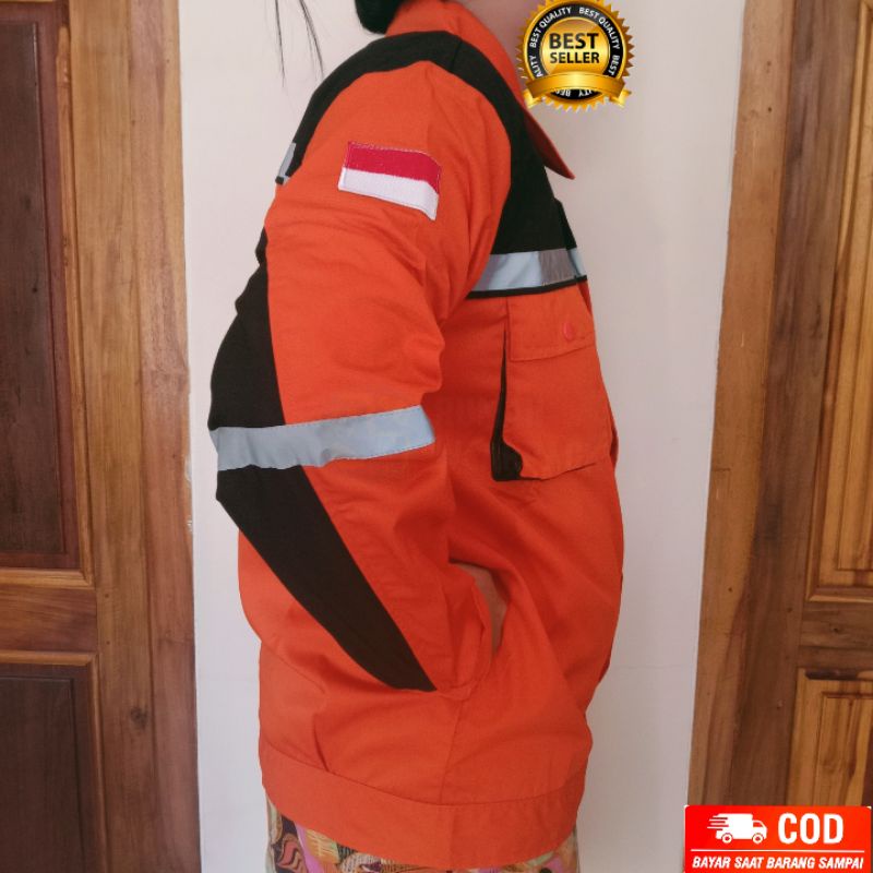 Baju Safety/ Wearpack Safety Atasan Warna Oranye Kombinasi Hitam