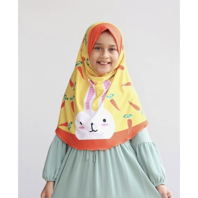 BERGO ANAK PRINTING MOTIF KELINCI , HIJAB INSTANT KARAKTER , HIJAB ANAK LUCU