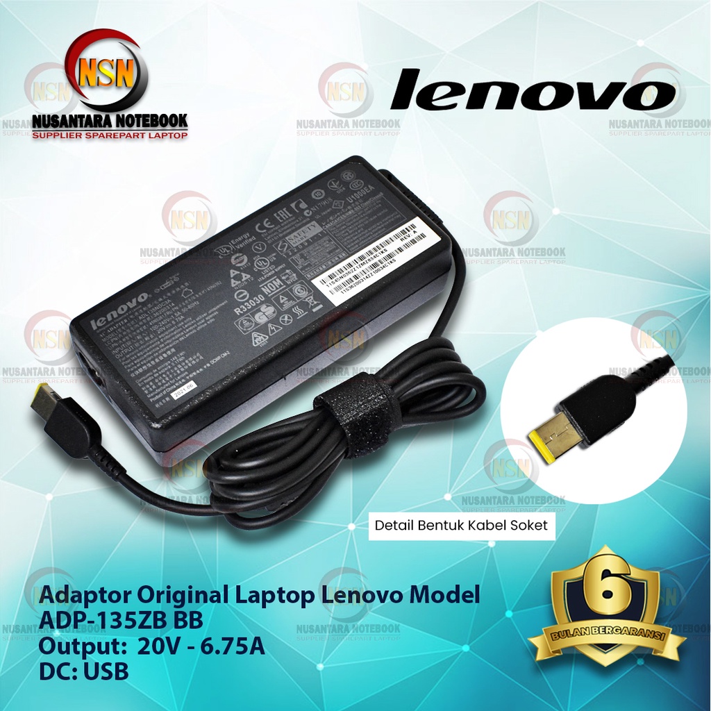 Adaptor Original Laptop Lenovo Model ADP-135ZB BB 20V - 6.75A  DC: USB