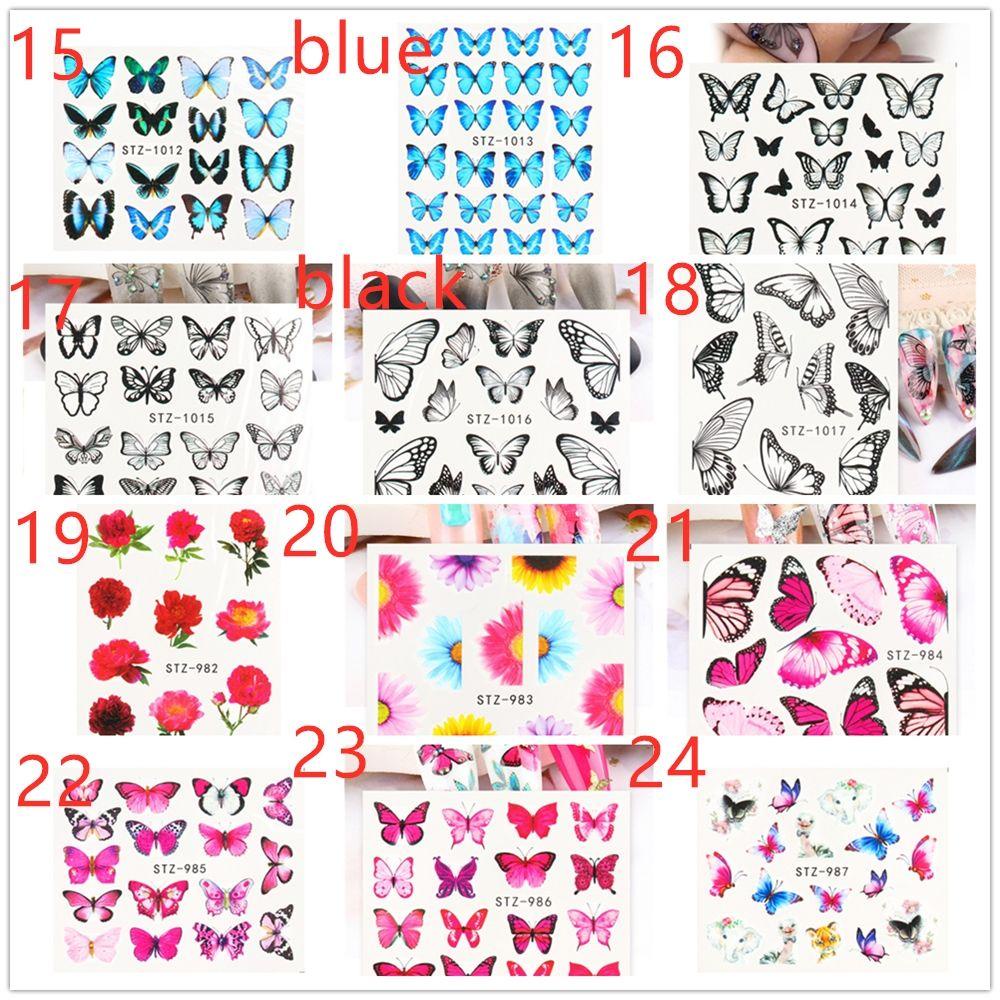 Stiker Kuku Motif Kupu-Kupu Warna Biru / Hitam Untuk Wanita Butterfly