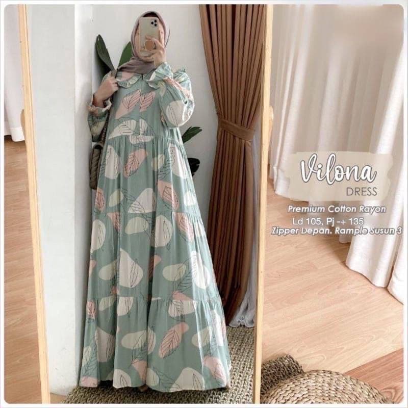 Gamis Rayon Viscose Premium Lengan Panjang Dress Wanita Casual Fashion Muslim Kekinian