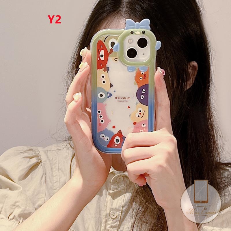 Case Kartun Lucu VIVO Y15s Y35 Y22 Y21 Y12 Y15A Y12i Y16 Y20 Y55 Y75 Y15 Y33S Y02s V25E Y20s Y11 V23 V23E Y17 Y30 Y31 Y20i Y91C Y91 Y51 Y53s 3D Busur Monster Kecil Lensa Soft Case