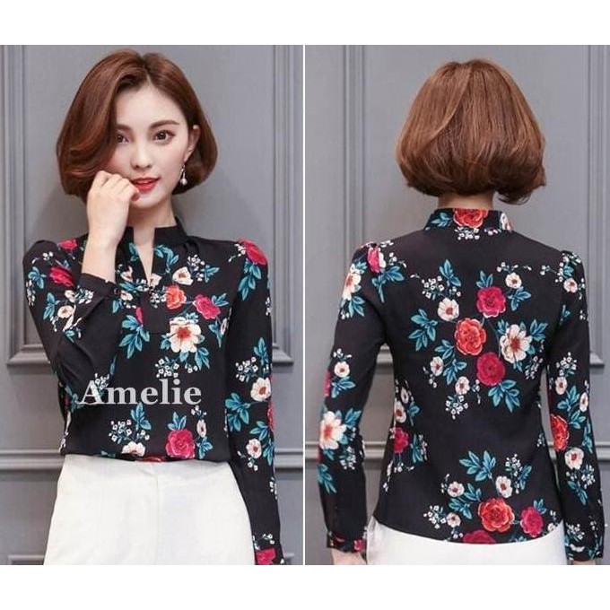 EDISI TERBARU BAJU ATASAN KERJA KEMEJA WANITA HITAM PUTIH BLOUSE KOREA IMPORT TUNIK KEKINIAN