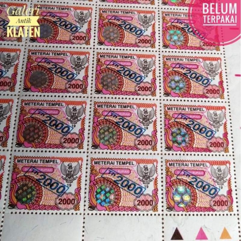 

1pcs Materai Tempel Rp 2000 Rupiah Cetak Tindih tahun 2000 Meterai darurat matrai kuno lama jadul