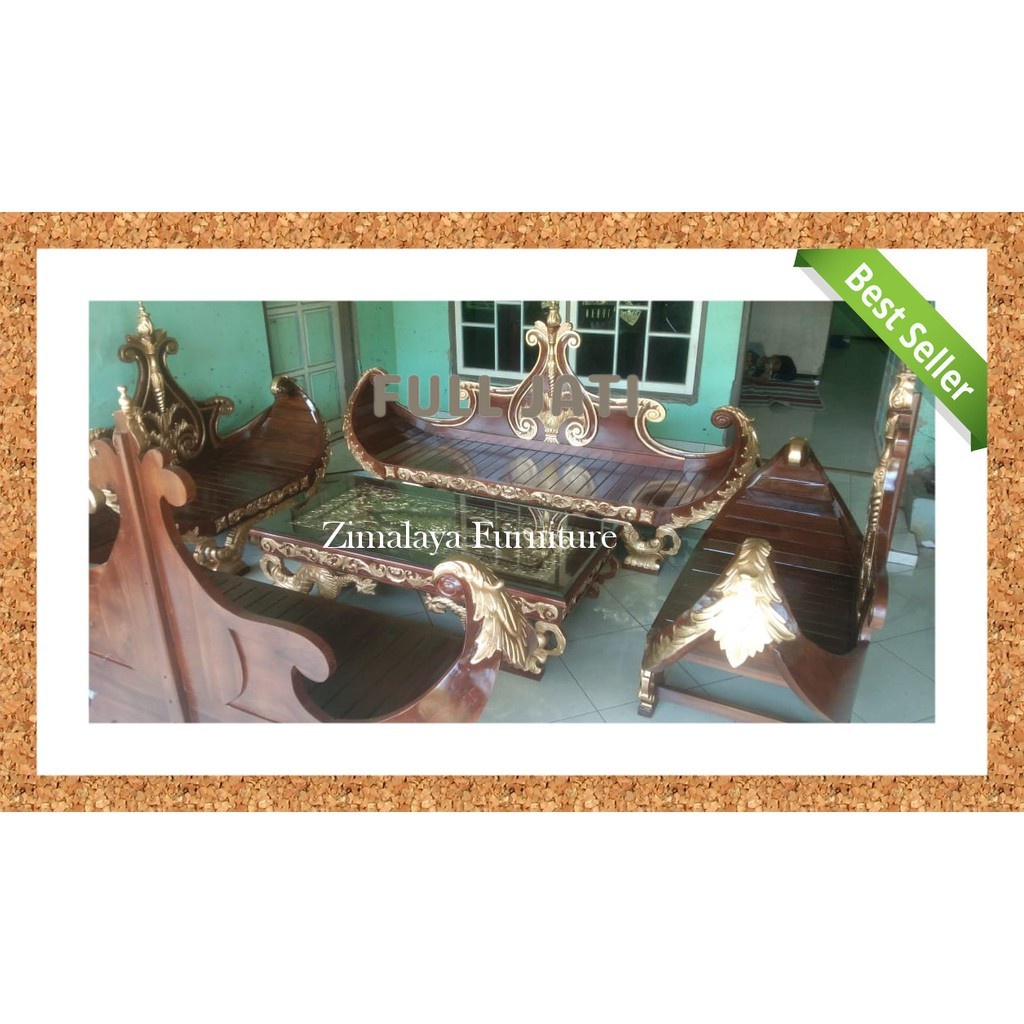 KURSI TAMU JATI ANTIK MODEL PERAHU FURNITURE JEPARA FULL JATI