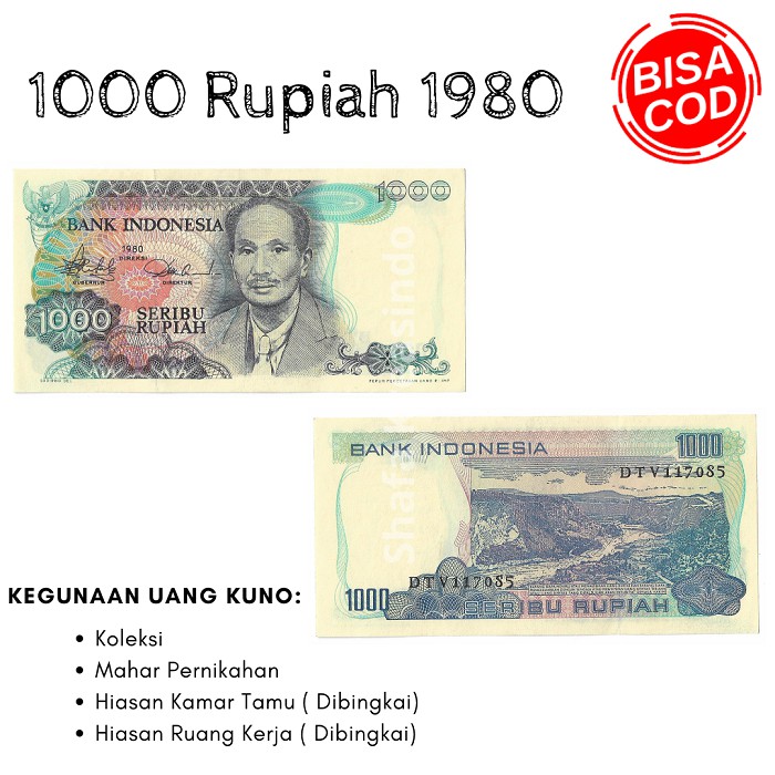 Uang asli Uang Kuno Uang mahar Uang kertas uang langka Uang kuno rupiah 1000 Rupiah kertas 1980 gres