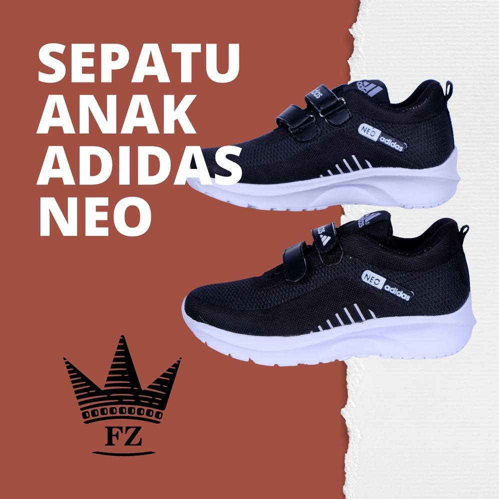 Sepatu Adidas Neo Sepatu Anak Sekolah Laki-Laki Perempuan Cewe Cowo Tk Sd Size 28Sd37 Velcro Hitam P