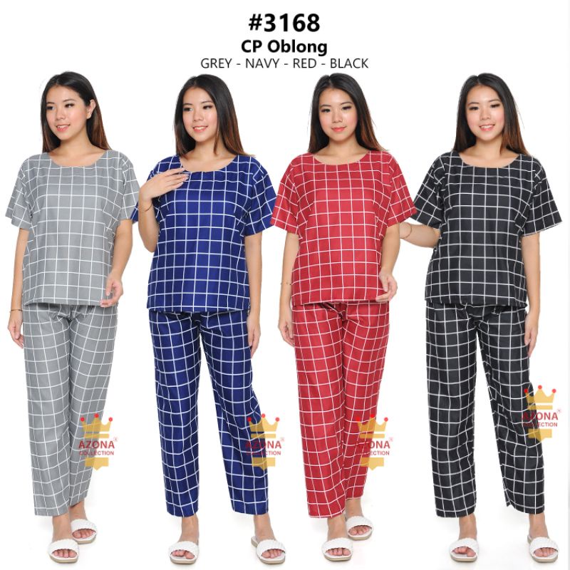 Dtree . Piyama stelan 3/4 standar motif abstrak kotak / baju tidur wanita katun eropa