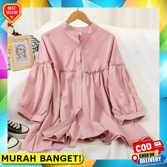 Orin Blouse Cewek Kekinian Murah Wanita Lengan Panjang Knit Blus Tangan Balon Baju Atasan Wanita Imp