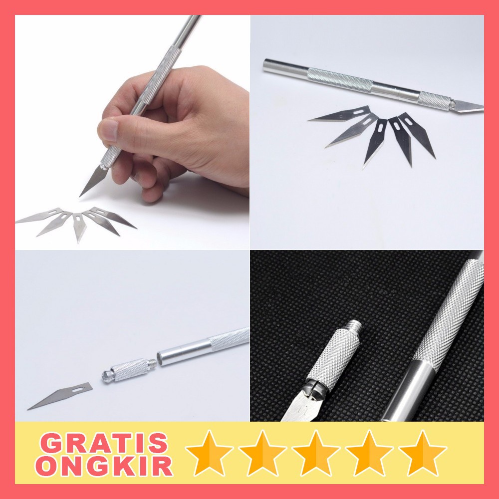

Pisau Ukir Seni Hobi Crafting Art Knife Metal Handle Pisau Hoby Hobby Lukis Melukis Mengukir - Alat Ukir Simpel dan Minimalis - Silver