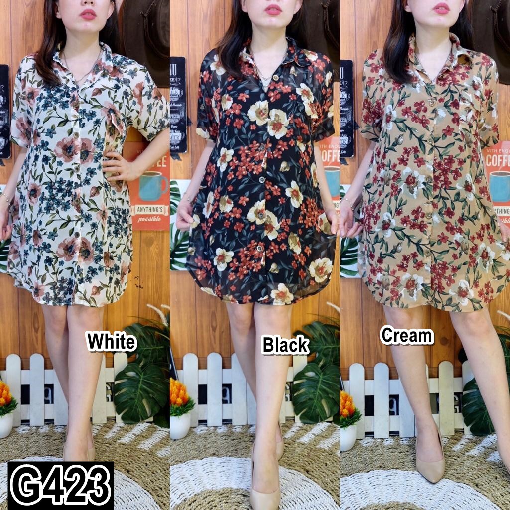 g423  kemeja wanita import murah motif bunga
