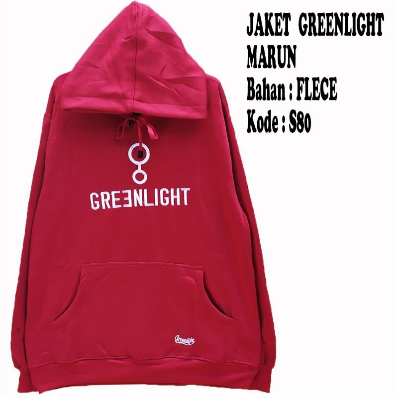 Jaket hoodie greenlight marun bordir putih S80