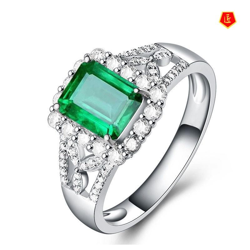 [Ready Stock]Luxury High-End Inlaid Emerald Open Ring for Women