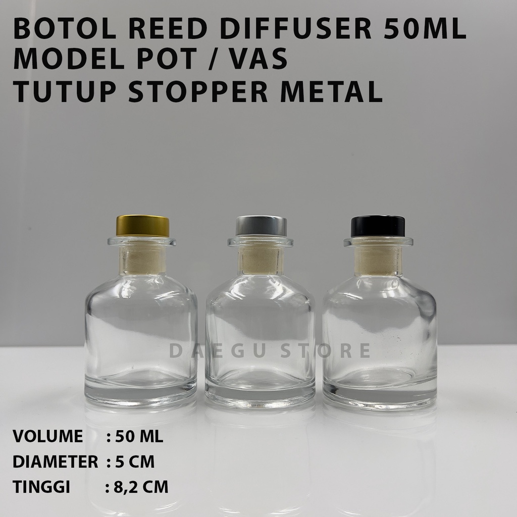 Botol Reed Diffuser 50ml Kaca Tebal Bening - Model Vas / Belly Pot / CRIMP Neck Aromatherapy