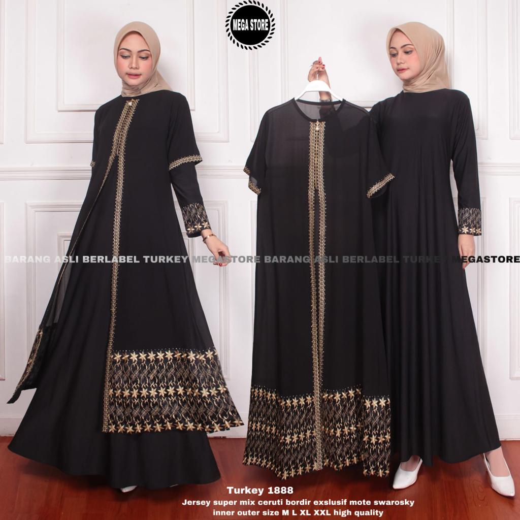 TERBARU TERMURAH 100% ORIGINAL [Bisa COD] Abaya Turki Hitam Khas Arab Full Bordir Eksklusif Jersey S
