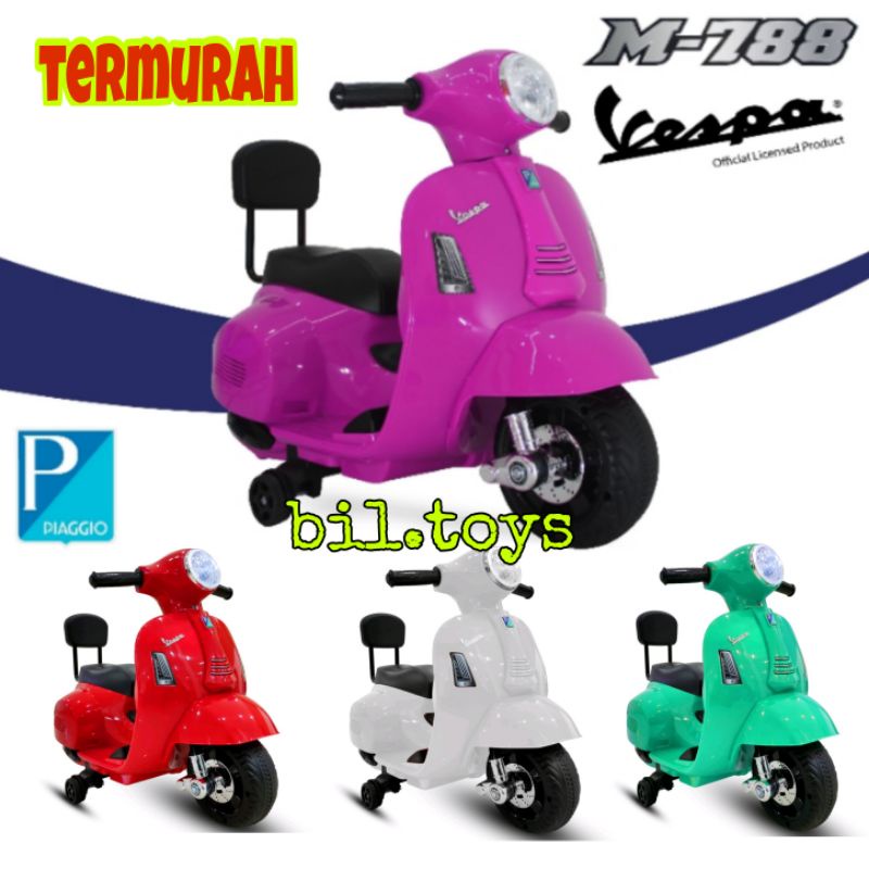 MAINAN ANAK MOTOR AKI ACCU VESPA SCOOTER VINTAGE CLASSIC PMB M788 M-788 LISENSI RESMI VESPA