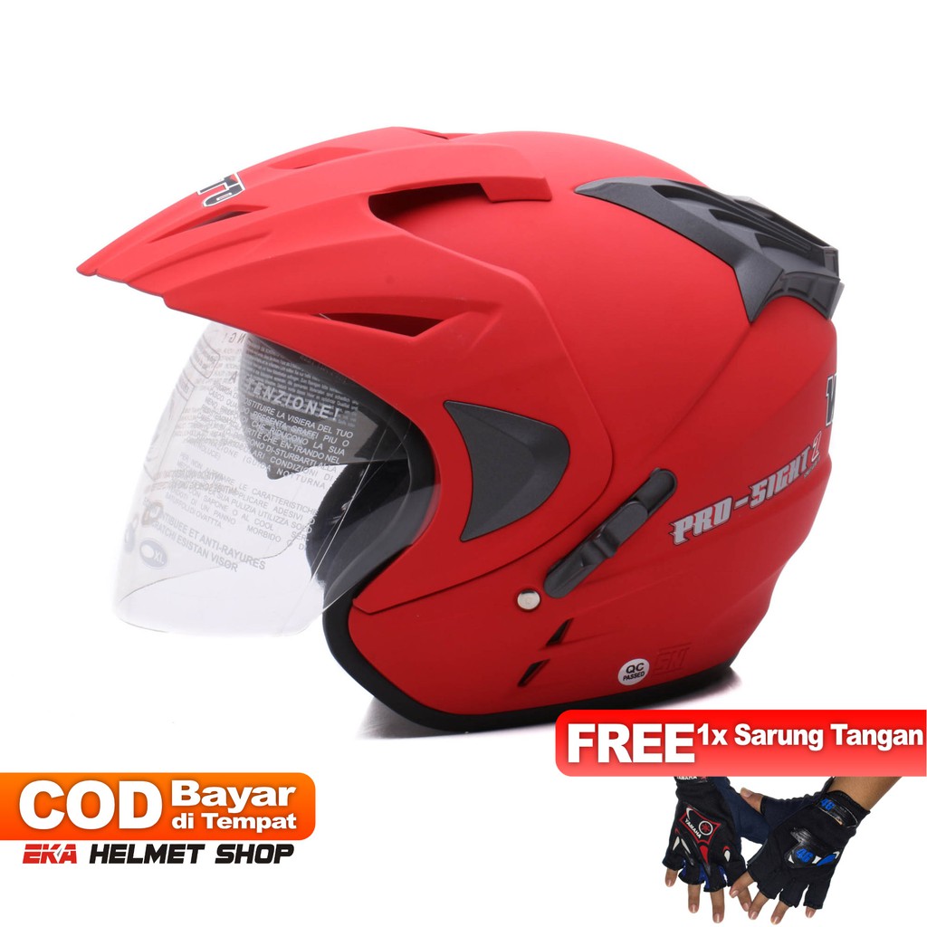 [Helm Dewasa] WTO Helmet Pro-Sight - Merah Doff + Promo Gratis Sarung Tangan