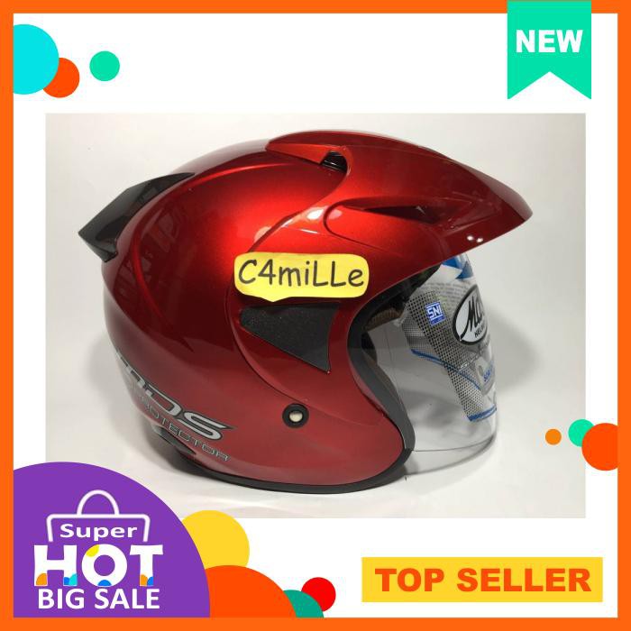 Helm Mds Protector Solid Red Maroon Half Face