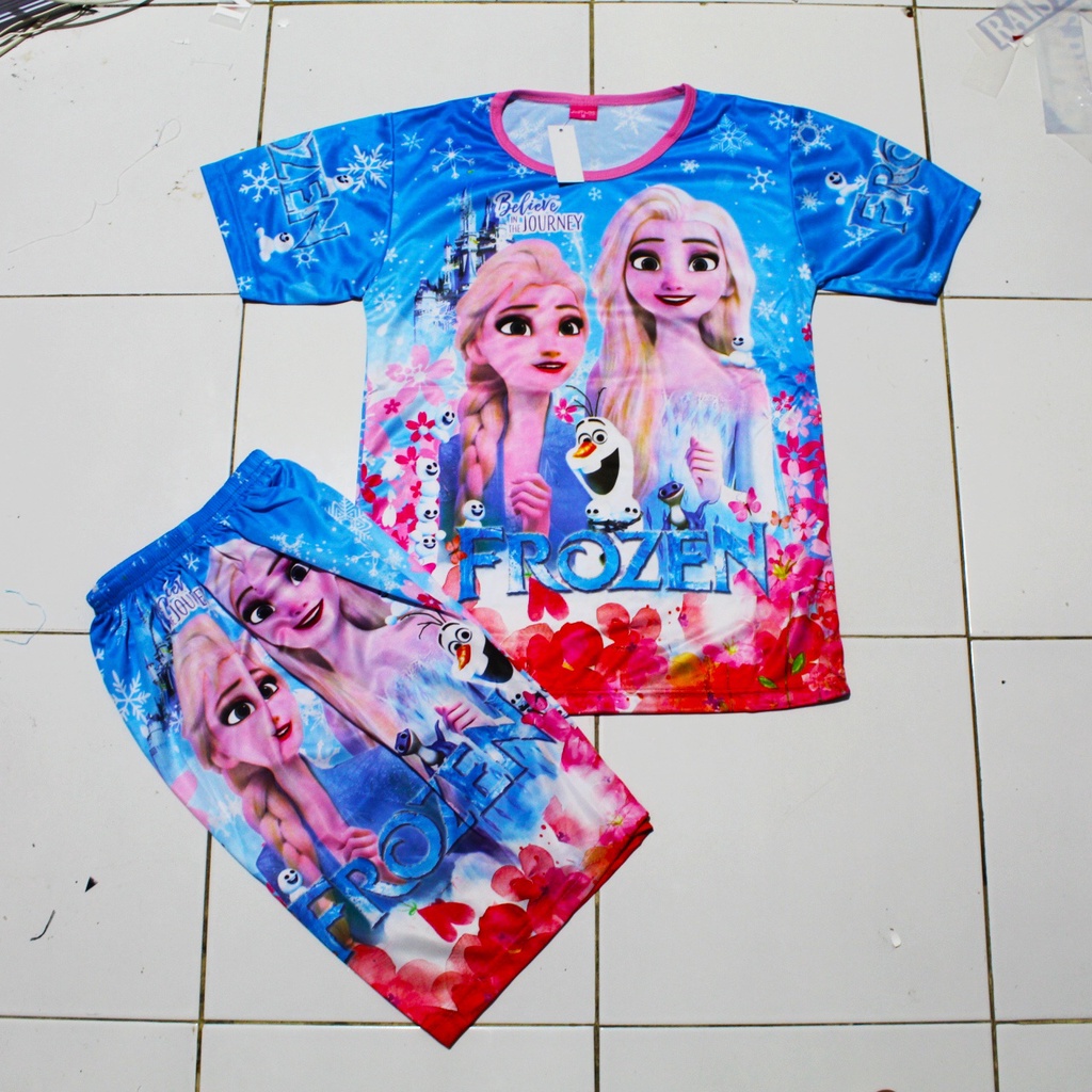 stelan baju frozen fullprin size 2-12thn