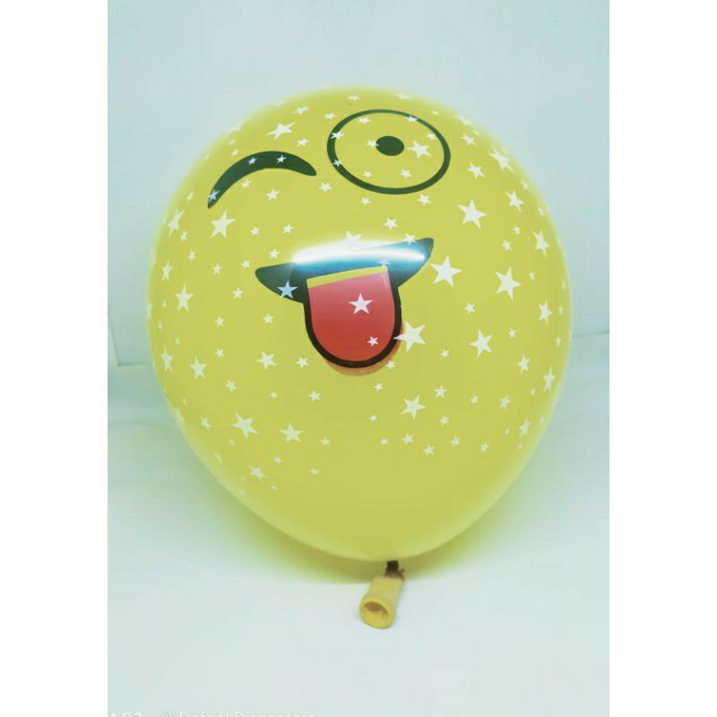 BALON LATEX DOUBLE BINTANG TRANSPARAN + BALON LATEX EMOTICON 12 INCH MOTIF RANDOM ECER / BALON DOUBL