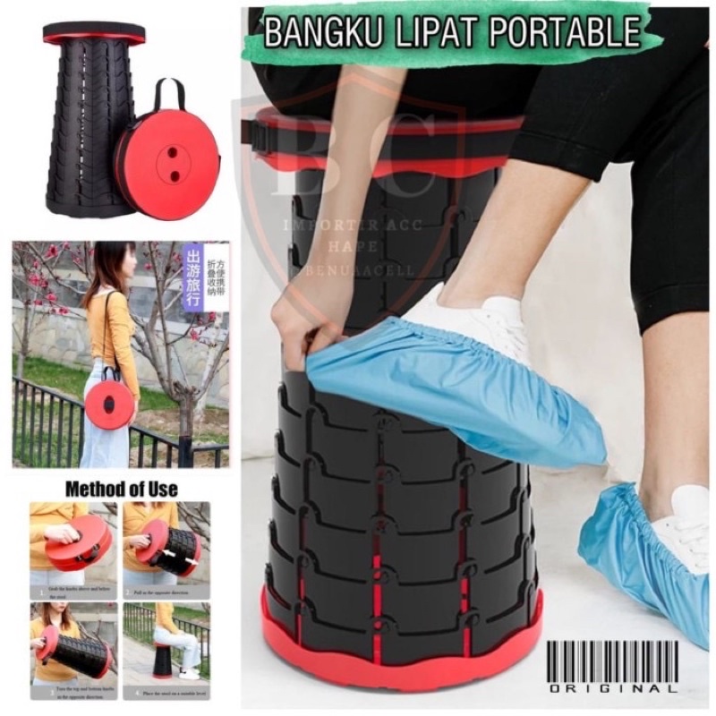 BANGKU LIPAT PORTABLE TAS TELESCOPIC KURSI LIPAT OUTDOOR SERBAGUNA PROMO SEN