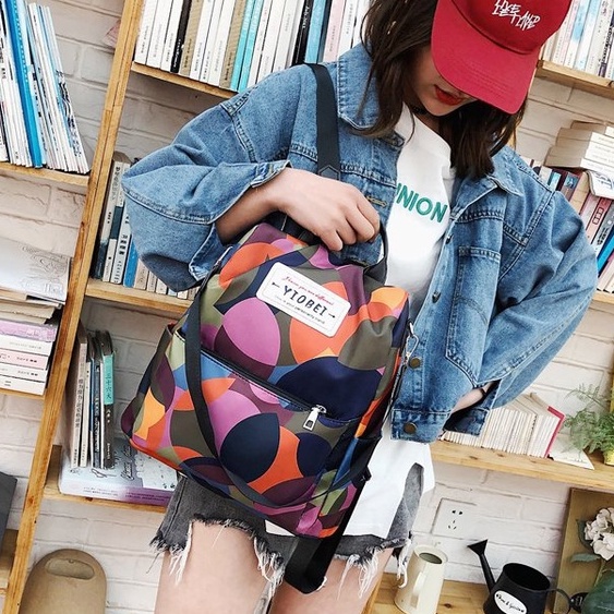 Tas Ransel Wanita Fashion Style Korea Kasual Warna Rainbow Tas Punggung Sekolah Kerja Tas Multifungsi Backpack Cewek Nilon Tas Wanita Korea terbaru Azgalery T51