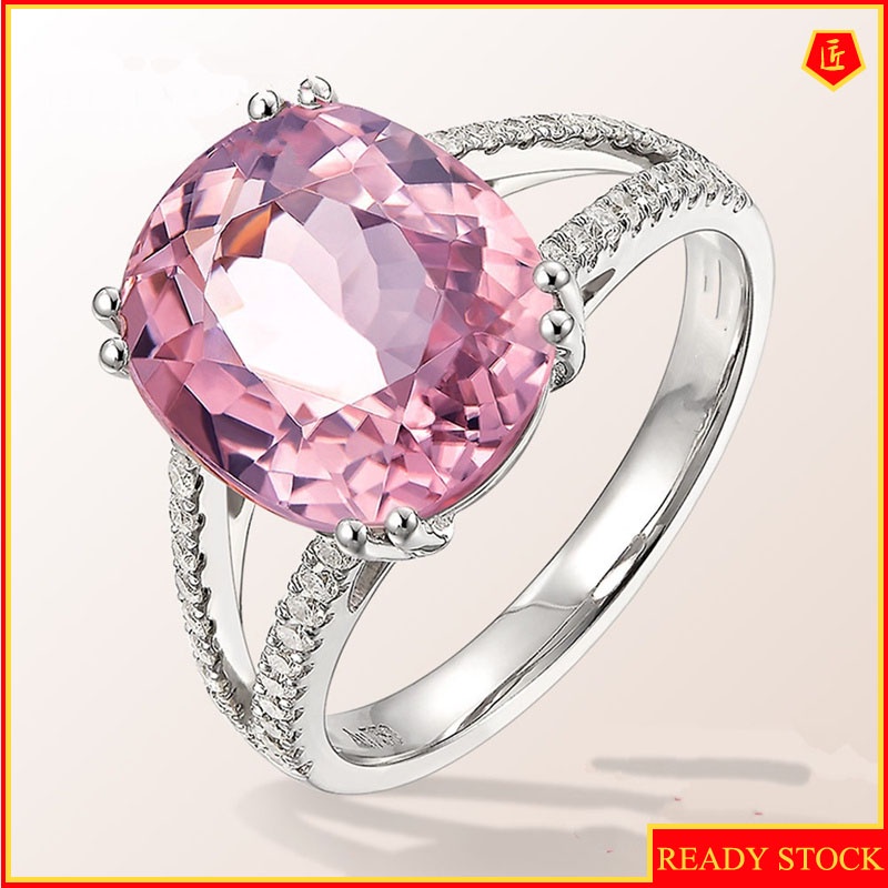 [Ready Stock]Fashion Inlaid Pink Diamond Tourmaline Ring Elegant Graceful