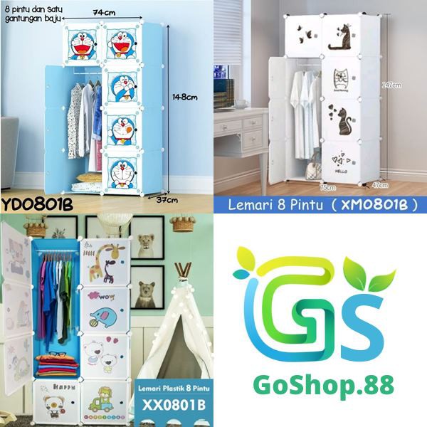 Lemari Plastik 8 Pintu Karakter Lemari Portable - Lemari Pakaian Serbaguna GOSHOP88