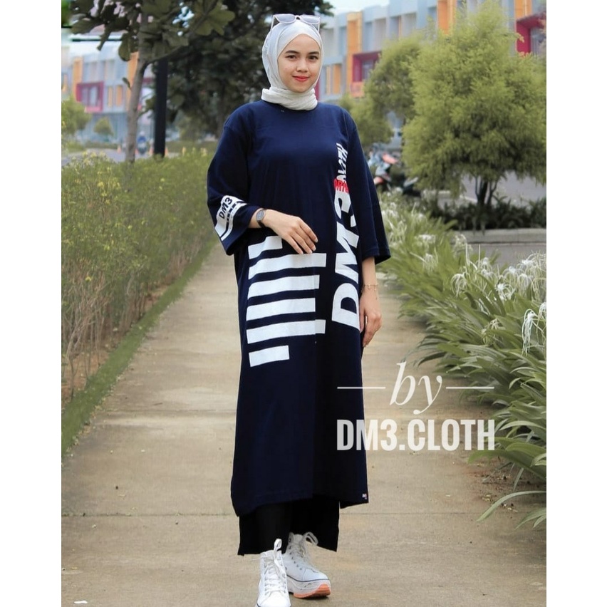 Midi Dress Long Tunik Original DM3 Cloth Bahan Cotton Combed 20s Tebal Terbaru 2022 Terlaris Stripe 