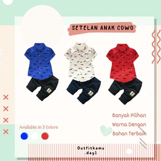 Baju Setelan Stelan Kemeja Kerah Casual Anak  Kecil  Pakaian 