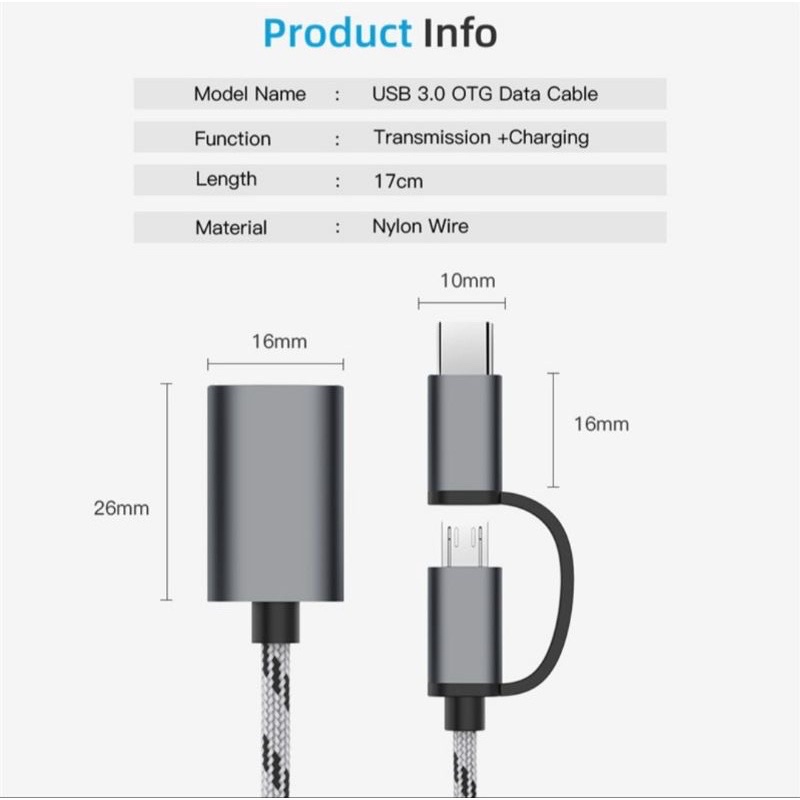 Kabel OTG 2 In 1 Type C / Micro Usb Adaptor OTG Data Cable 2in1 Fast Transfer