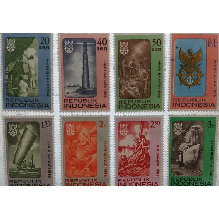 Satu Set Delapan Perangko Hari Bahari Indonesia Tahun 1966