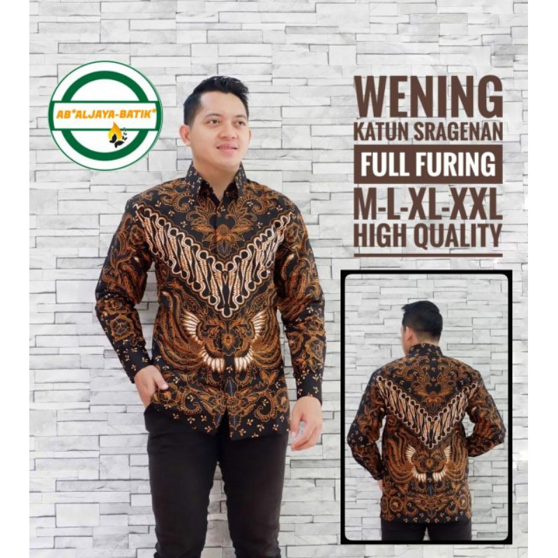 Kemeja Batik Pria Terbaru Batik Lengan Panjang Lapis Furing Warna Coklat WENING PANJANG