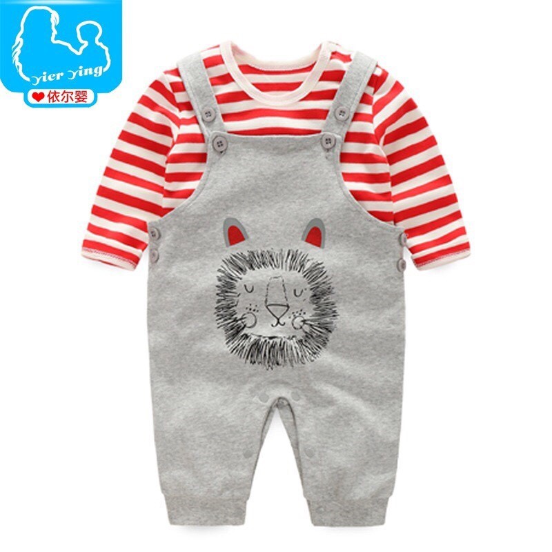 ROMPER LENGAN PANJANG RED STRIPED GREY LION