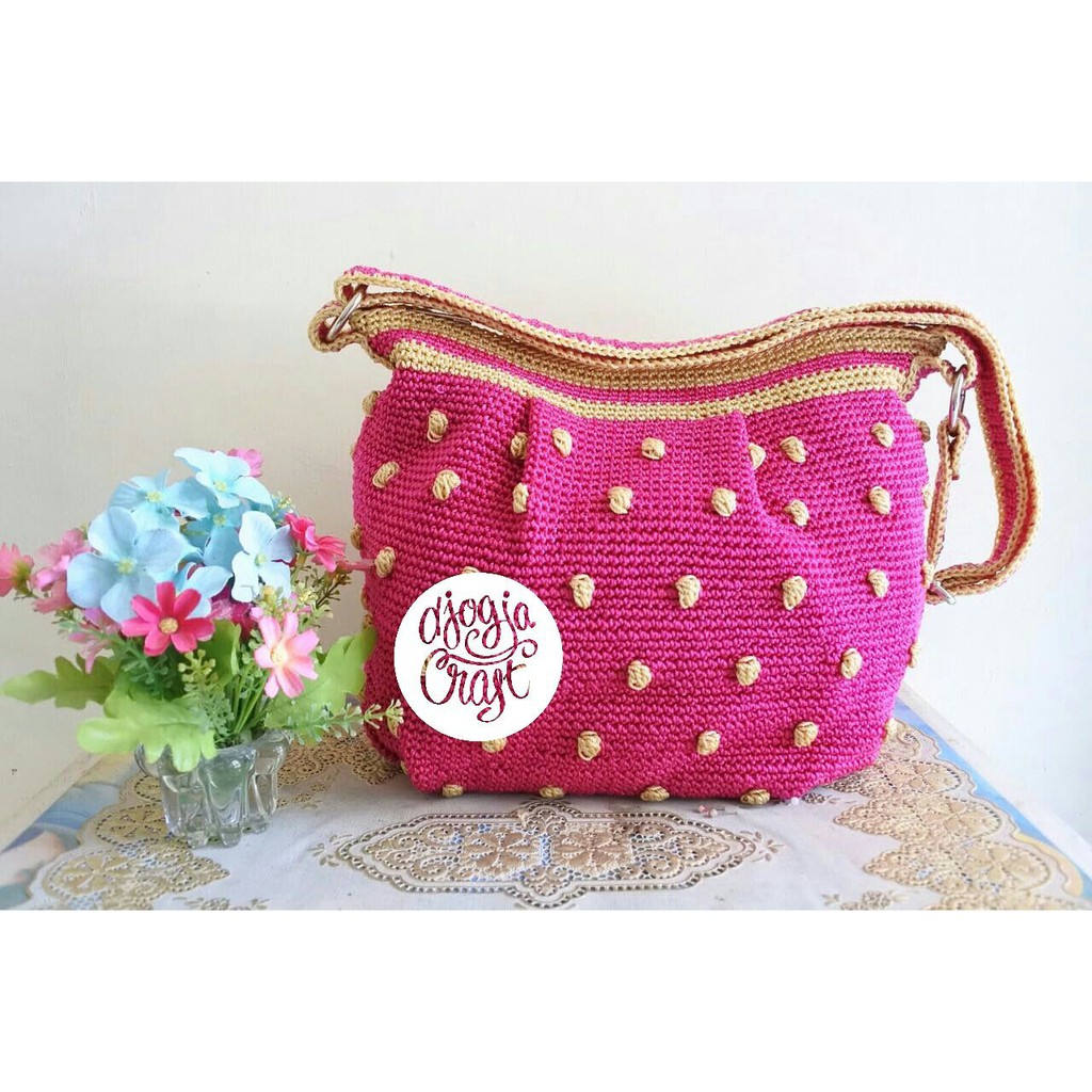 Djecraft Tas Rajut Hobo Mini Strawberry - Pink Fanta