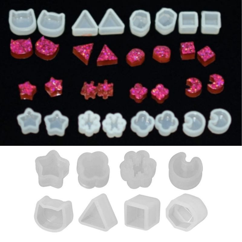 SIY  8 Pair/set UV Resin Silicone Molds DIY Crystal Epoxy Mold Small Earrings Stud Making Mould